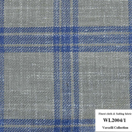 WL2004/1 Vercelli CXM - Vải Suit 95% Wool - Xám Caro Xanh Dương